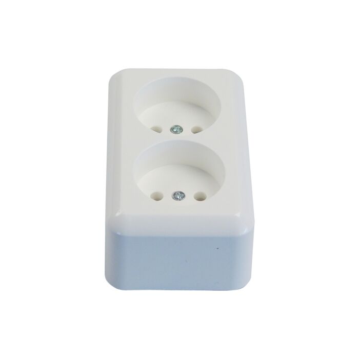 Receptacle European 2 pole for 2 plugs, surface mntg