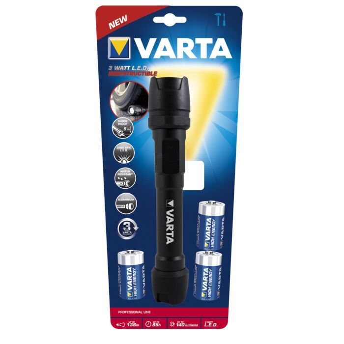 Varta Indestructible LED Flashlight, including 3-cells C