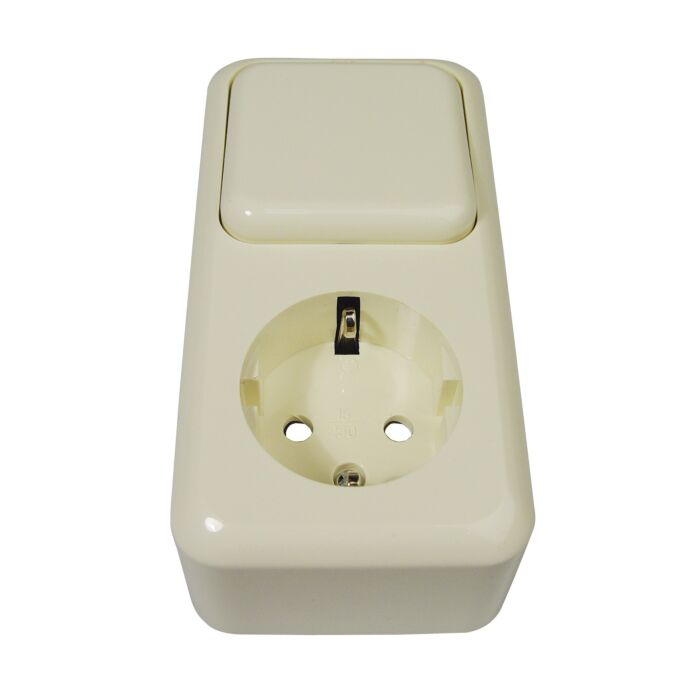 Receptacle European 2-pole/Earth with Switch 2-way, surface mntg