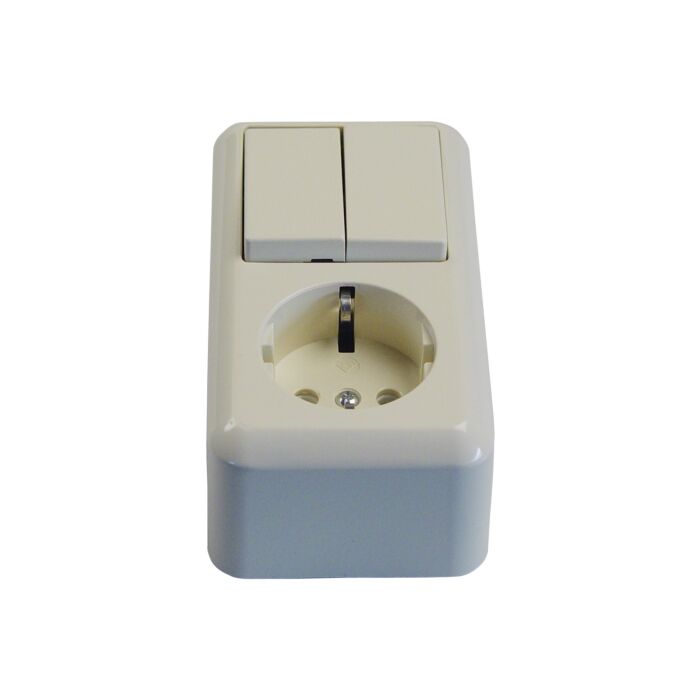 Receptacle European 2-pole/Earth with Switch 2-circuit, surface mntg