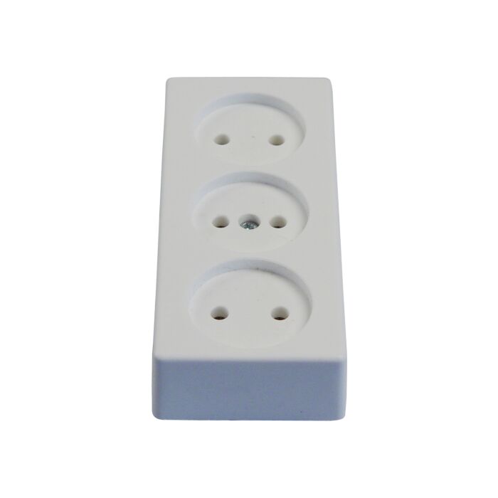 Receptacle European 2-pole for 3-plugs, surface mntg