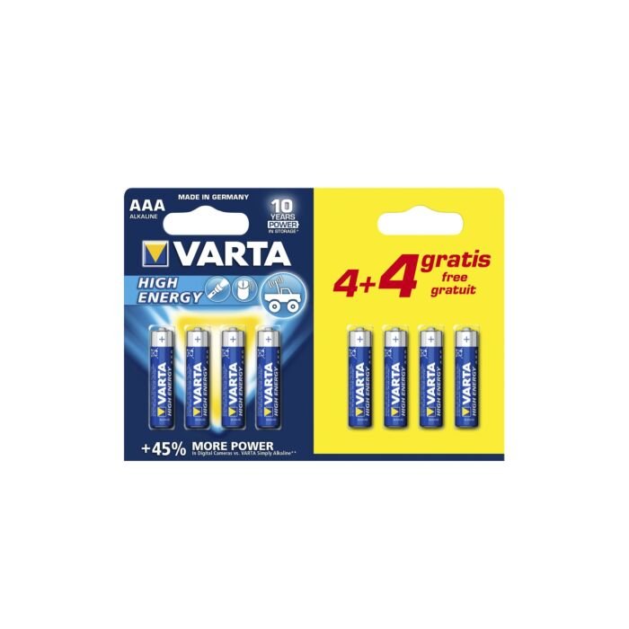 Varta Alkaline High Energy AAA LR03 1,5V actie-pack, on blister 4+4