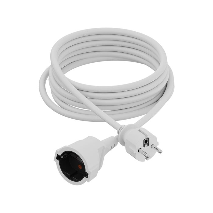PVC Extension cable 3x1,5mm², with plug male/female, 5mtr, White