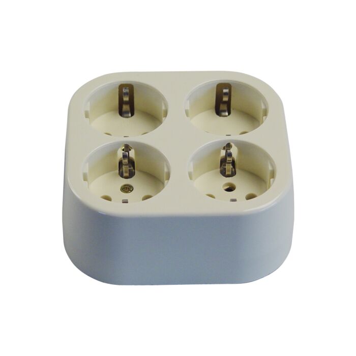 Receptacle European 2-pole/Earth for 4-plugs square, surface mntg