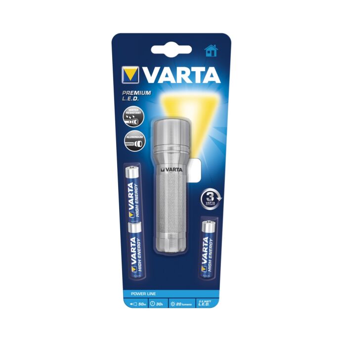 Varta Premium Aluminium LED Flashlight, including 3-cells AAA