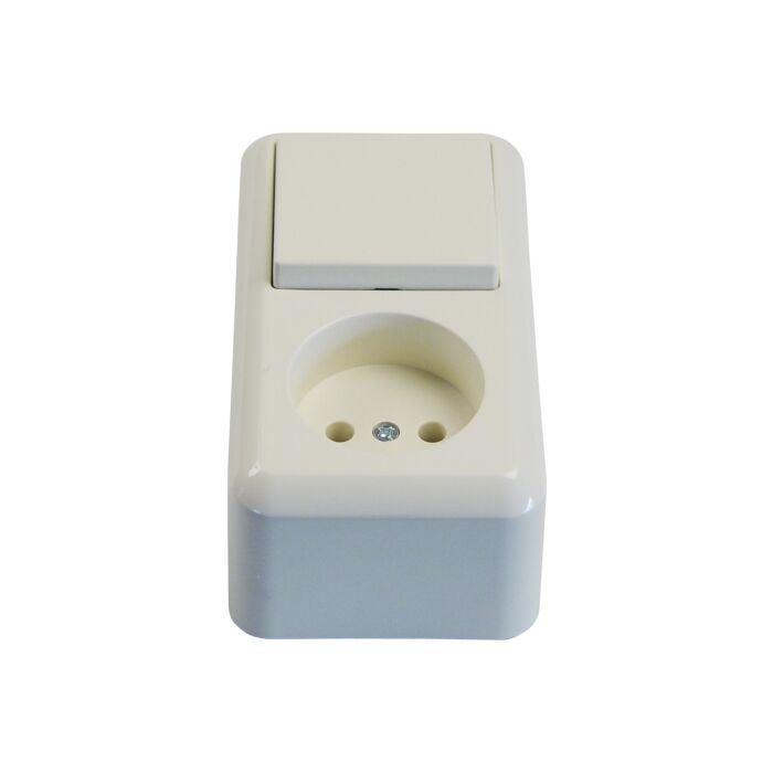 Receptacle European 2-pole with Switch 2-way, surface mntg