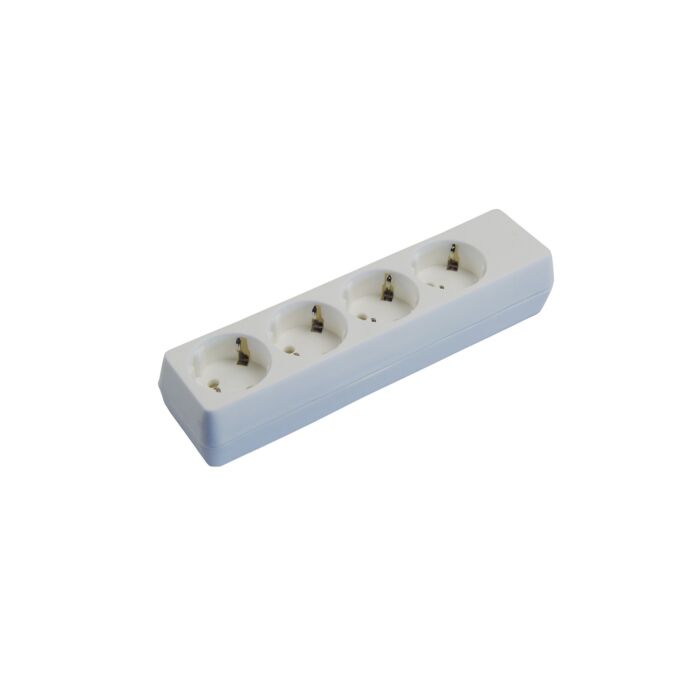 Receptacle European 2-pole/Earth for 4-plugs straight, surface mntg