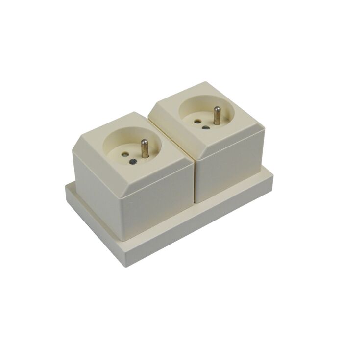 Belgian Receptacle 2-pole/Pin Earth for 2-plugs, surface mntg