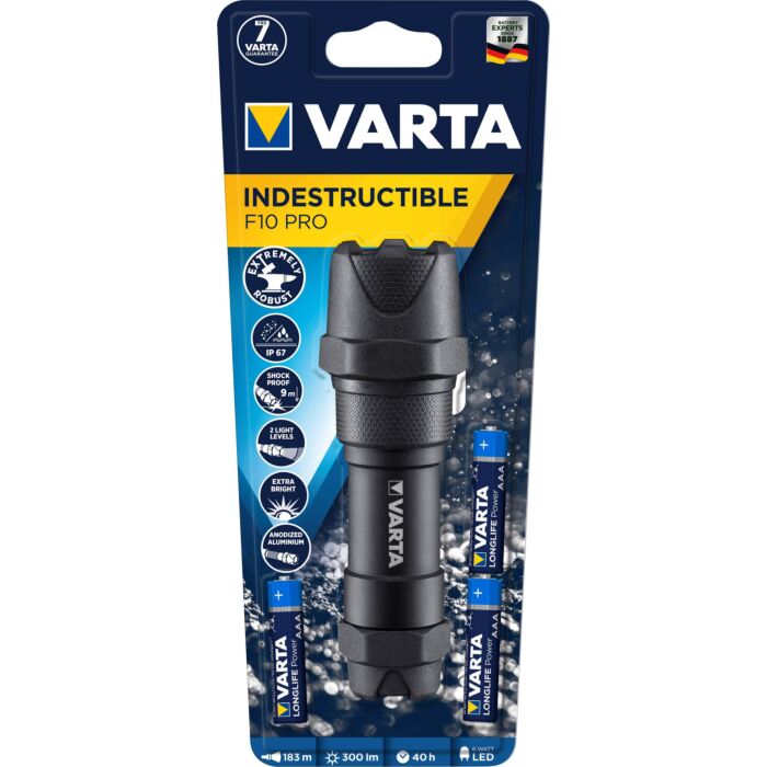 Varta Indestructible LED Flashlight, including 3-cells AAA