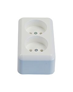 Receptacle European 2 pole for 2 plugs, surface mntg