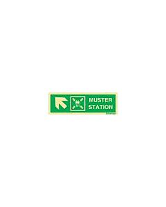 DIRECTION SIGN ARROW 45DEG UP, (L)/MUSTER STATION 100X300MM