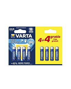 Varta Alkaline High Energy AAA LR03 1,5V actie-pack, on blister 4+4