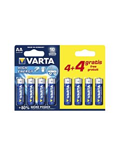 Varta High Energy Alkaline AA LR06 1,5V actie-pack, on blister 4+4