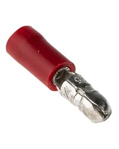 Terminal male plug 4mm pressing type, red 0,25-1,6 mm²