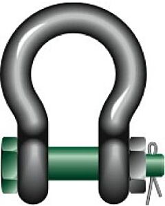 SHACKLE BOW W/SAFETY BOLT GALV, GREEN PIN G-4163 22MM 6.5TON