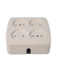Receptacle European 2-pole for 4-plugs, surface mntg