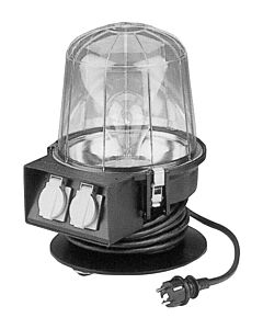 Rubber working light E27 max. 200W, floor stand with reel and two receptacle (without cable)