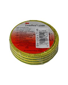 PVC tape 15mm, roll of 10mtr, yellow/green