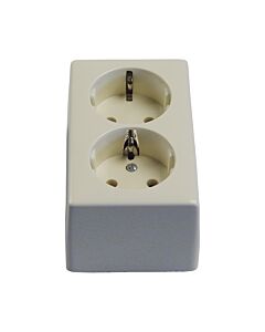 Receptacle European 2-pole/Earth for 2-plugs, surface mntg