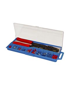 Box, containing a small assorted insulated terminals including plier